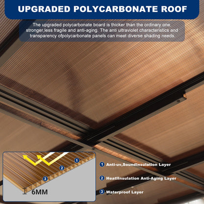 10' x 12' Wall-Mounted Metal Pergola Gazebo with Protective Roof
