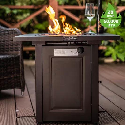 28 In. X 24 In. H 50000 BTU Square Steel Propane Mocha Fire Pit Table