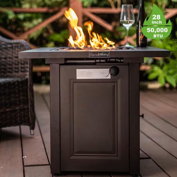 28 In. X 24 In. H 50000 BTU Square Steel Propane Mocha Fire Pit Table