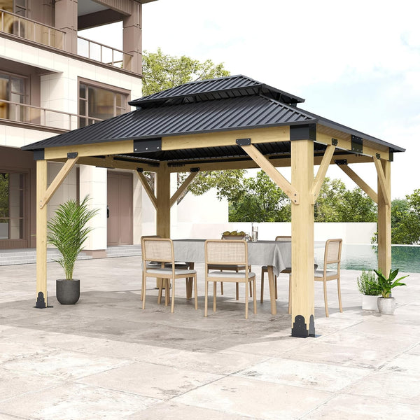 11 x 13 ft Cedar Wood Gazebo with Galvanized Steel Double Roof
