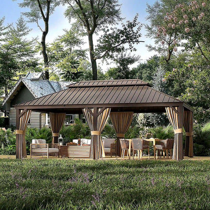 14 × 22 ft Aluminum Hardtop Gazebo with Curtains and Netting