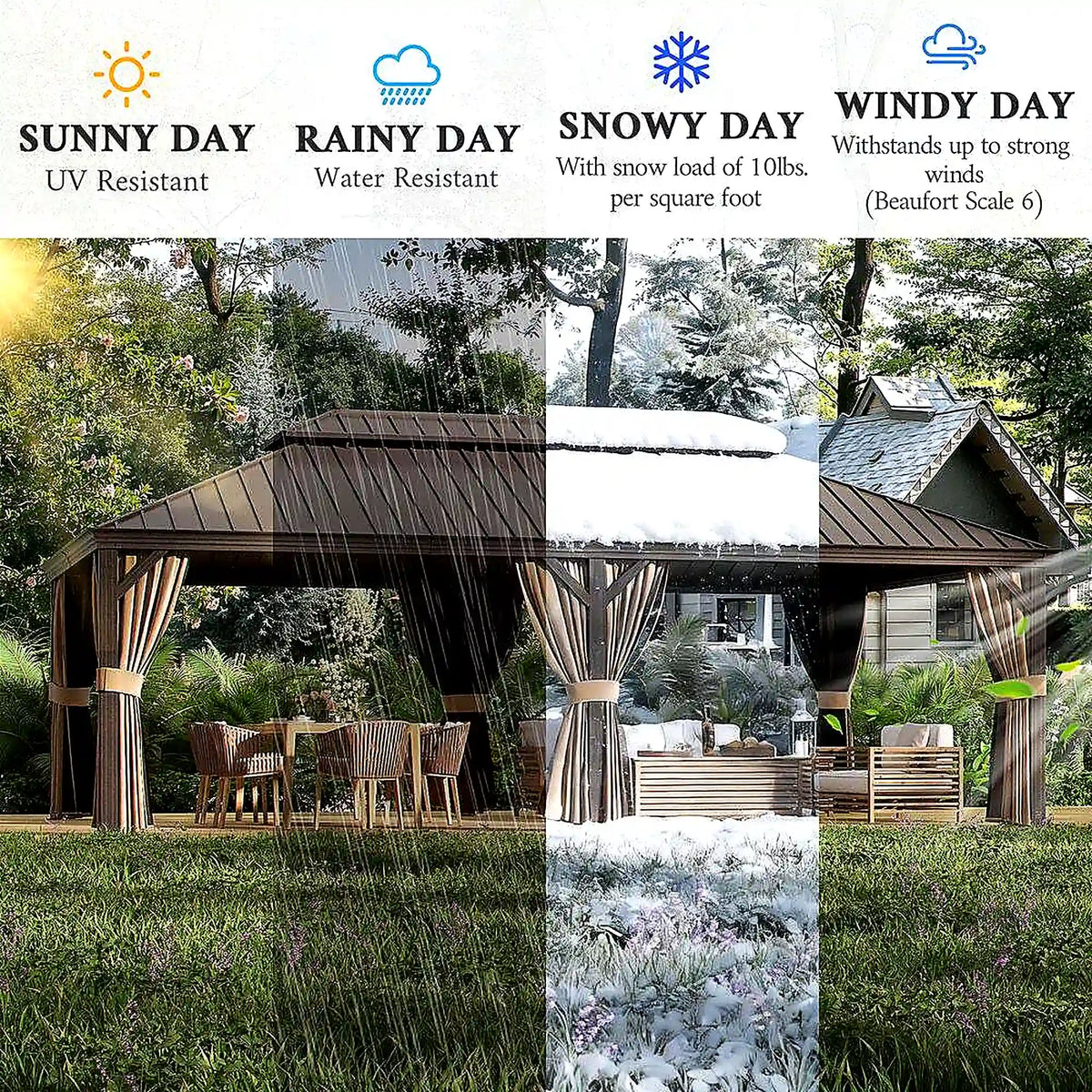 14 × 22 ft Aluminum Hardtop Gazebo with Curtains and Netting