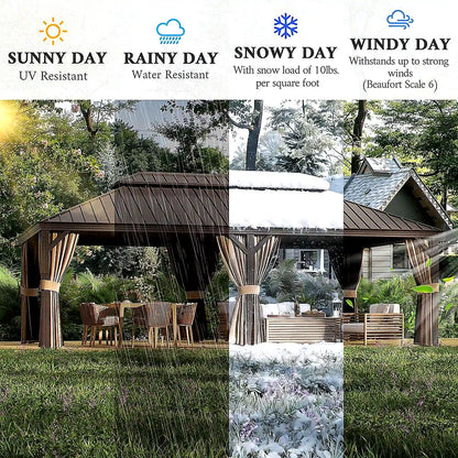 14 × 22 ft Aluminum Hardtop Gazebo with Curtains and Netting