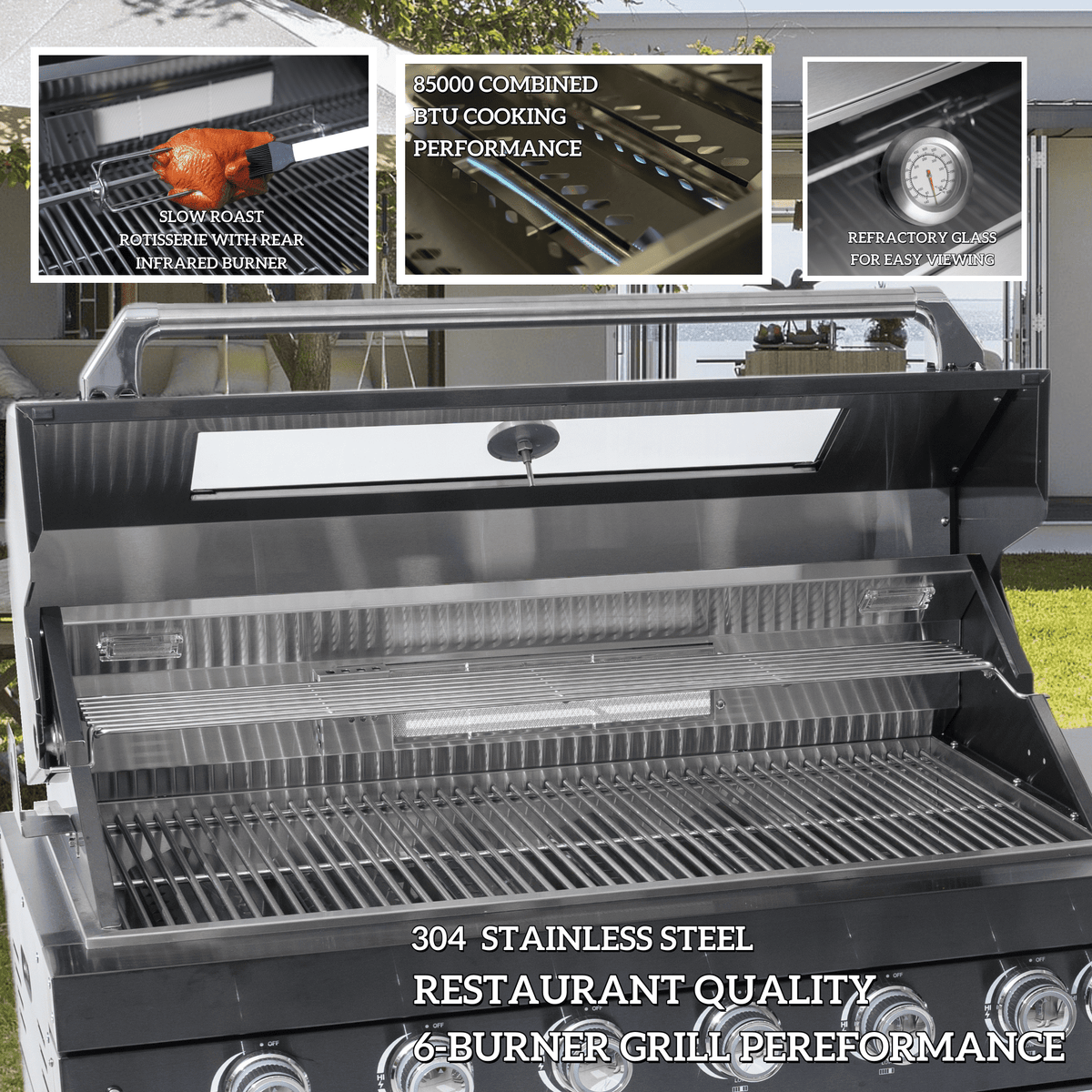 108-Inch 6-Burner Stainless Steel Gas Outdoor Kitchen Grill