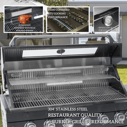 108-Inch 6-Burner Stainless Steel Gas Outdoor Kitchen Grill