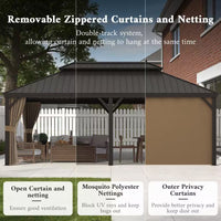 14 Ft. X 20 Ft. Double Galvanized Steel Roof Aluminum Frame Outdoor Patio Hardtop Gazebo with Netting and Curtains