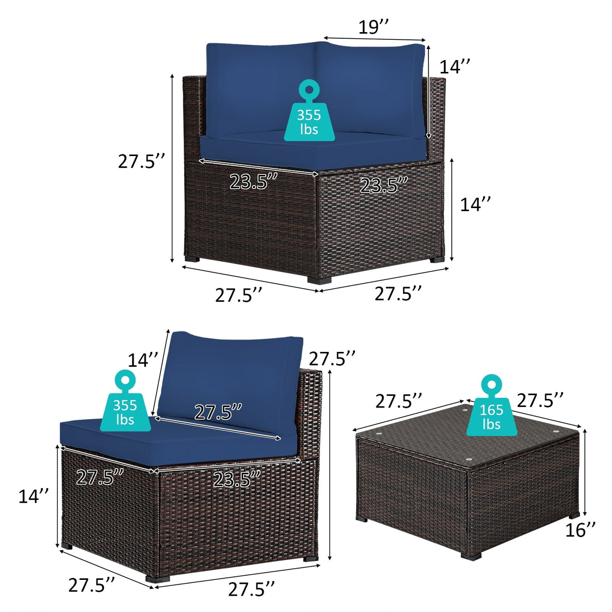 6-Piece PE Rattan Patio Sectional Sofa Set with Cushions
