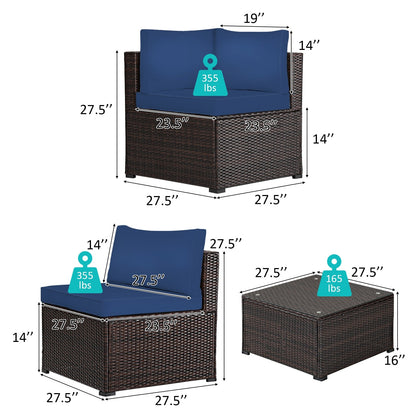 6-Piece PE Rattan Patio Sectional Sofa Set with Cushions