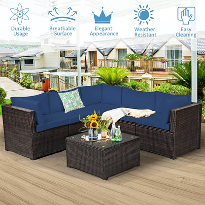 6-Piece PE Rattan Patio Sectional Sofa Set with Cushions