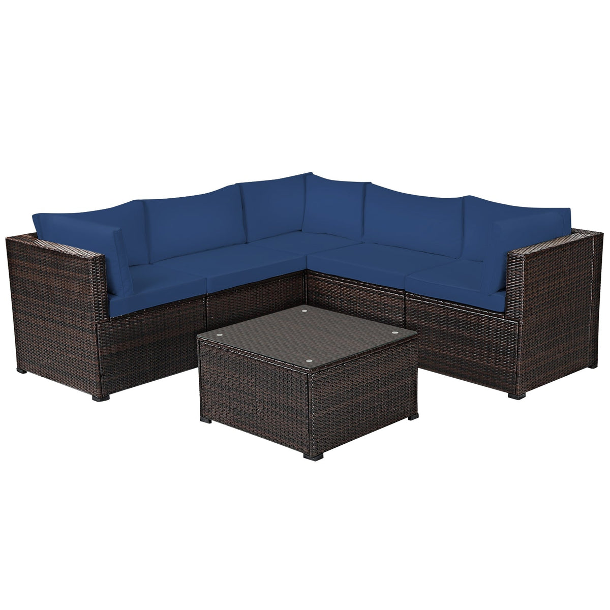 6-Piece PE Rattan Patio Sectional Sofa Set with Cushions
