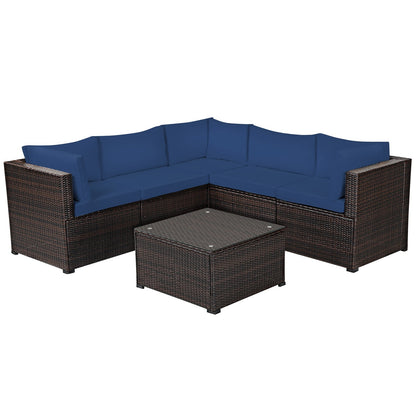 6-Piece PE Rattan Patio Sectional Sofa Set with Cushions