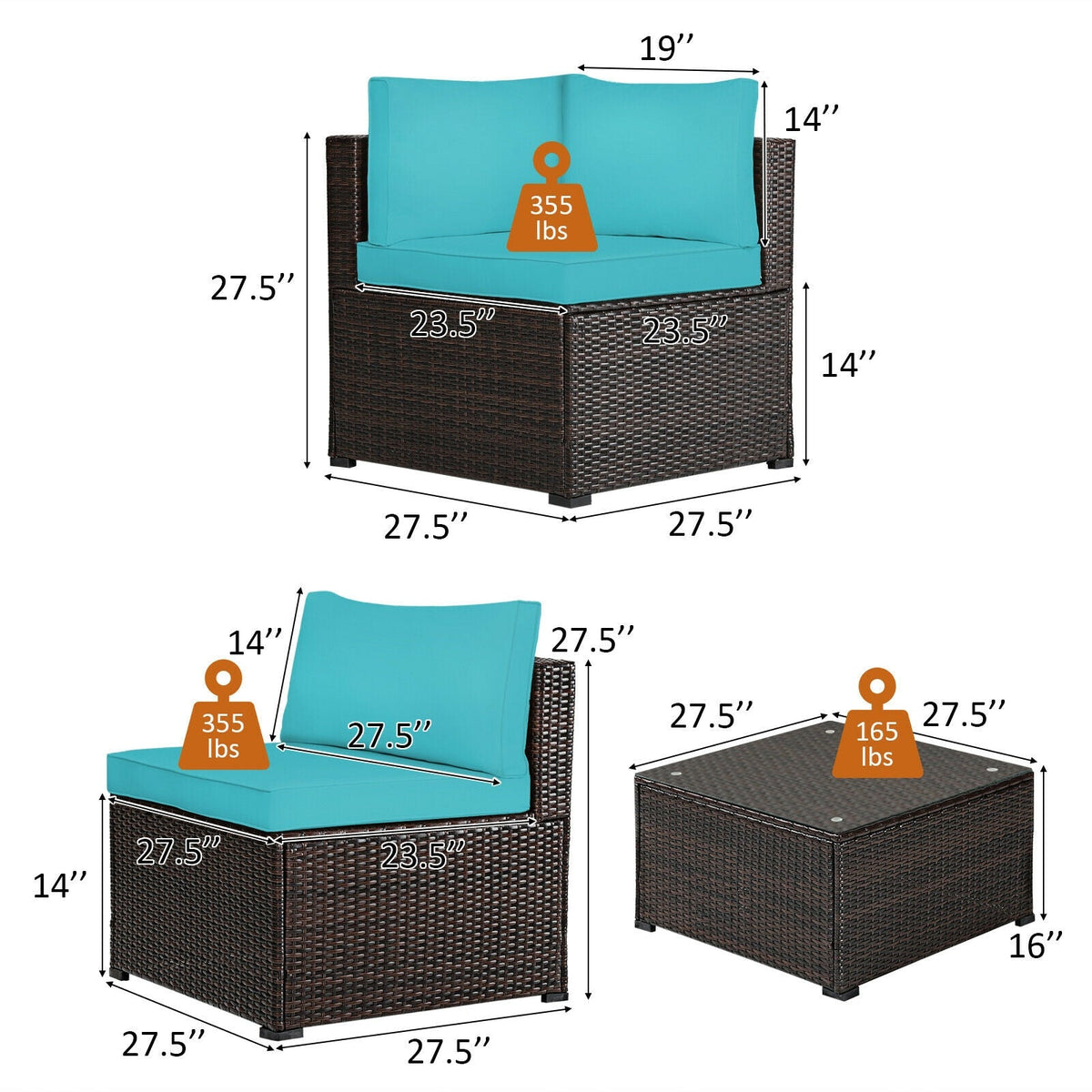6-Piece PE Rattan Patio Sectional Sofa Set with Cushions