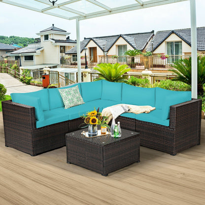 6-Piece PE Rattan Patio Sectional Sofa Set with Cushions