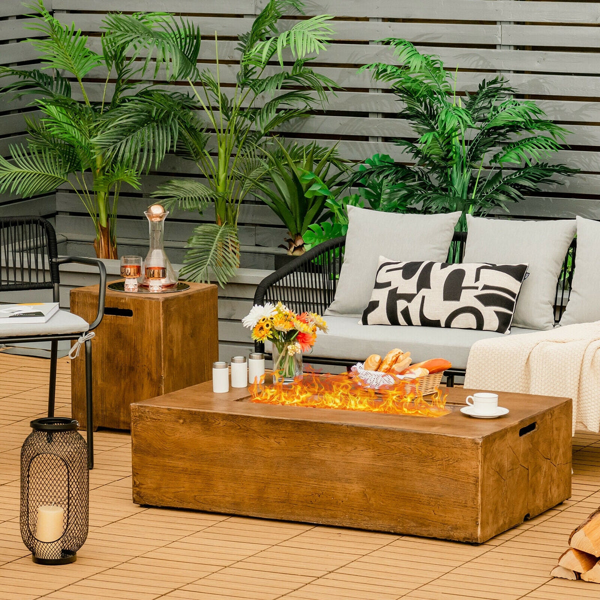 2-Piece Outdoor Propane Fire Pit Table Set, 50,000 BTU