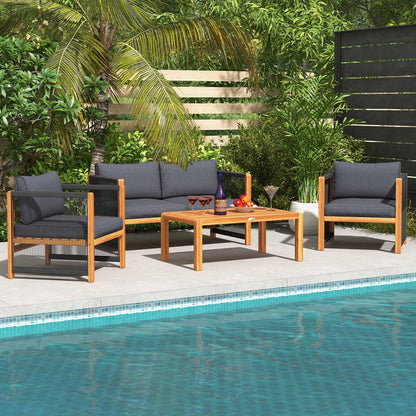 4-Piece Acacia Wood Patio Furniture Set with Cushions