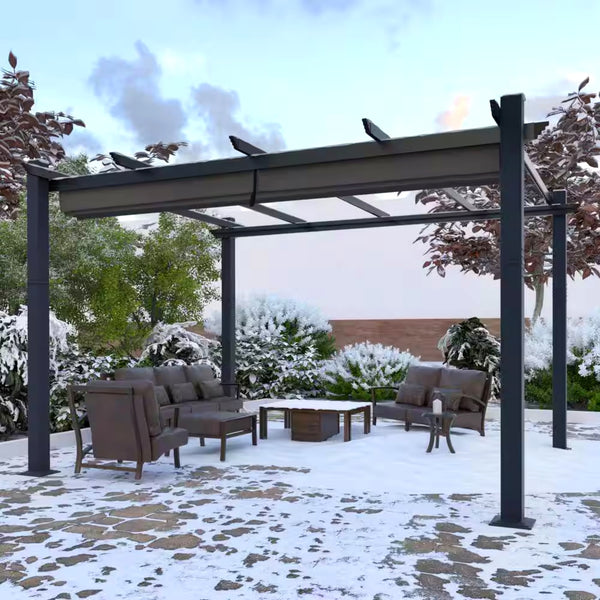 16 × 12 ft Aluminum Pergola with Retractable Dark Gray Canopy