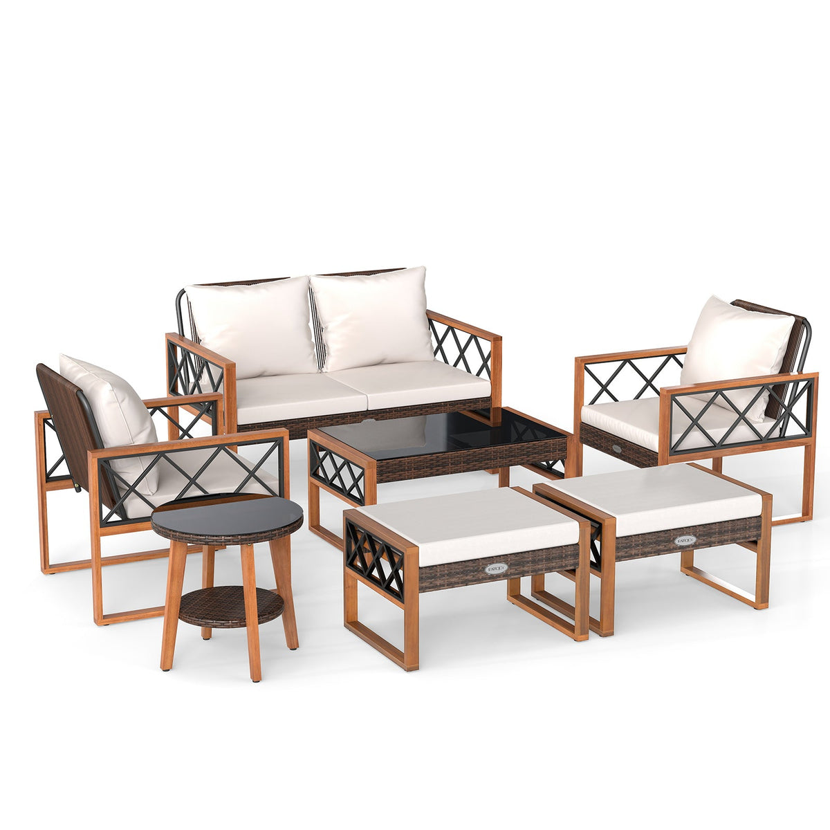 7-Piece PE Wicker Patio Furniture Set with Acacia Wood