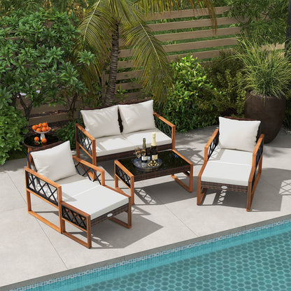 7-Piece PE Wicker Patio Furniture Set with Acacia Wood