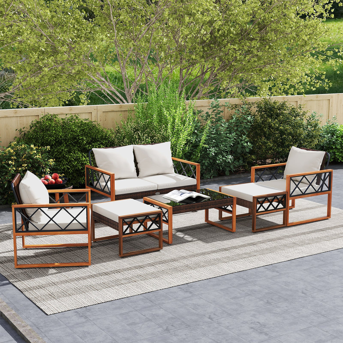 7-Piece PE Wicker Patio Furniture Set with Acacia Wood
