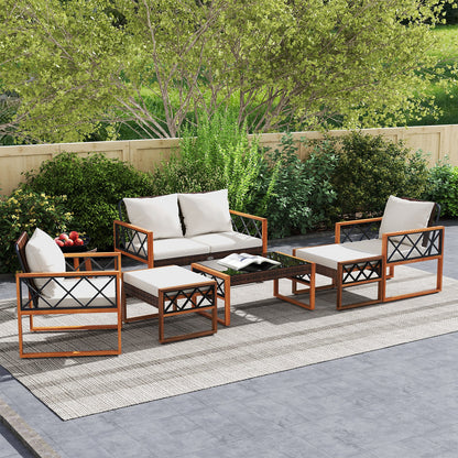 7-Piece PE Wicker Patio Furniture Set with Acacia Wood