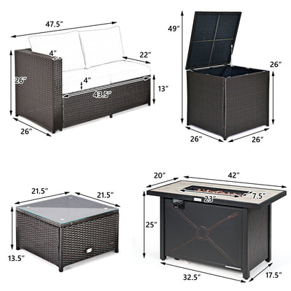 5-Piece Patio Furniture Set with 60,000 BTU Propane Fire Pit, Loveseats & Storage Box